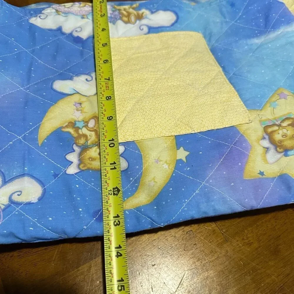 Vintage Style Handmade Quilted Baby Diaper Bag Tote Bear Moon Stars 21”x13”